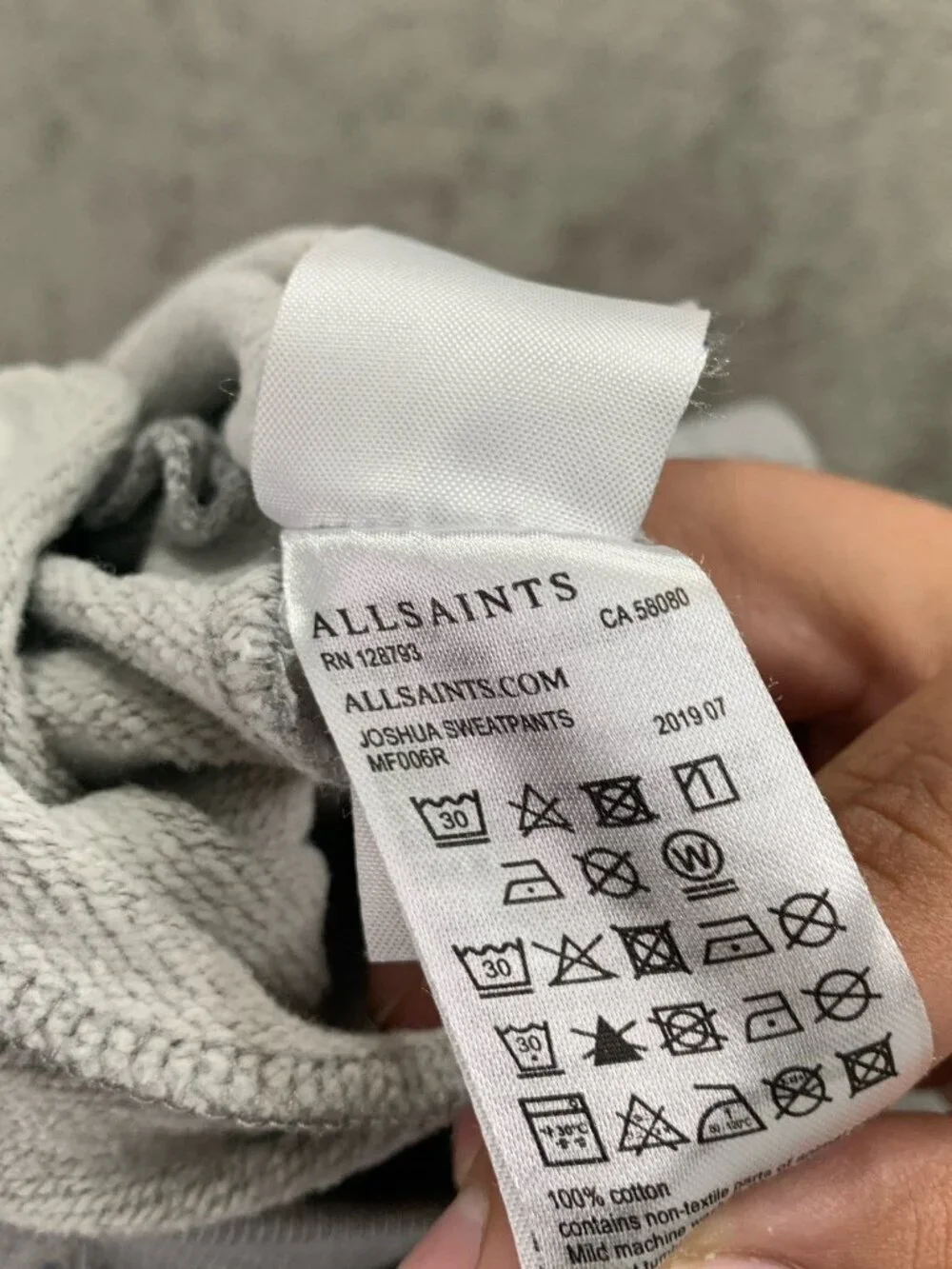 AllSaints Joshua Sweatpants Mens Small Gray Cotton Drawstring Jogger Casual